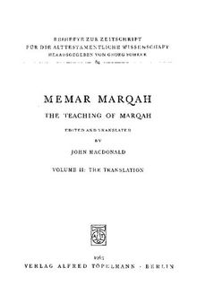 Memar Marqah. The Teaching of Marqah. Volume 2: The Translation