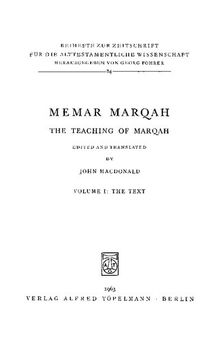 Memar Marqah. The Teaching of Marqah. Volume 1: The Text
