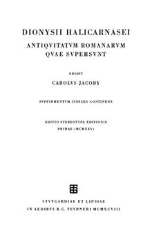 Dionisii Halicarnasei antiquitatum Romanarum quae supersunt: Supplementum indices continens