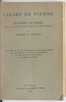 Girart de Vienne : chanson de geste edited according to ms BXIX (Royal) of the British Museum