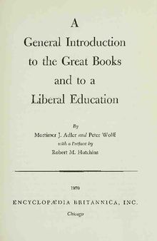 General Introduction to Great Books and to Liberal Education