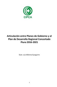 Articulación entre Planes de Gobierno y el Plan de Desarrollo Regional Concertado Piura 2016-2021