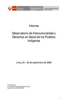 Observatorio de Interculturalidad y Derechos en Salud de los Pueblos Indígenas. Informe