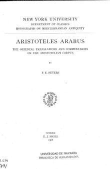Aristoteles Arabus. The oriental translations and commentaries of the Aristotelian Corpus