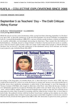 SEPTEMBER 5 AS TEACHERS’ DAY – THE DALIT CRITIQUE