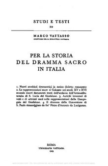 Per la storia del dramma sacro in Italia