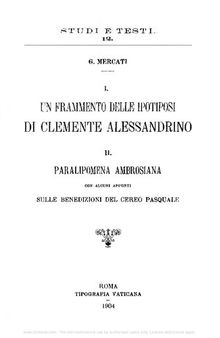 Un frammento delle Ipotiposi di Clemente Alessandrino-Paralipomena ambrosiana