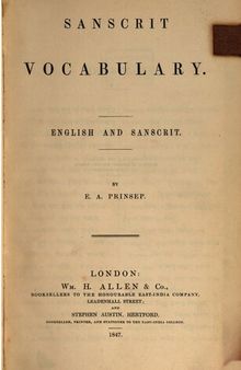 Sanscrit Vocabulary. English and Sanscrit
