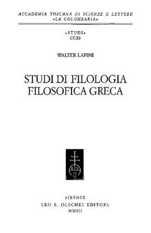Studi di filologia filosofica greca
