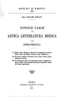Notizie varie di antica letteratura medica e di bibliografia