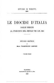 Le diocesi d'Italia dalle origini al principio del secolo VII (a. 604)