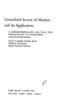 Generalized Inverse of Matrices and Its Applications