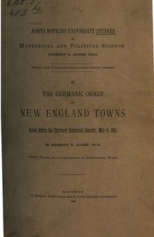 The Germanic Origin of New England Towns