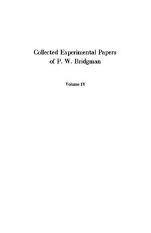 Collected Experimental Papers of P. W. Bridgman, Volume IV: Papers 59-93