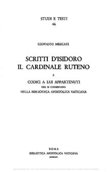 Scritti d'Isidoro il cardinale Ruteno e codici a lui appartenuti che si conservano nella Biblioteca Apostolica Vaticana