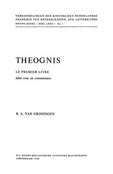 Theognis. Le premier livre édité avec un commentaire