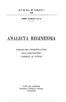 Analecta Reginensia. Extraits des manuscrits latins de la reine Christine conservés au Vatican