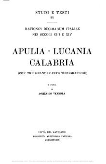 Rationes decimarum Italiae nei secoli XIII e XIV. Apulia-Lucania-Calabria