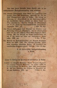 Geschichte des Königlich Preußischen Fünften Husaren-Regiments, mit besonderer Rücksicht auf Gebhard Leberecht von Blücher, dem ehemaligen Chef dieses Regiments