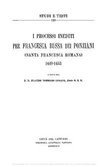 I processi inediti per Francesca Bussa dei Ponziani (santa Francesca Romana) 1440-1453