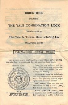 Yale OC5M - OC7M Combination Lock Instructions