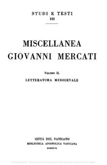 Miscellanea Giovanni Mercati. Letteratura medioevale