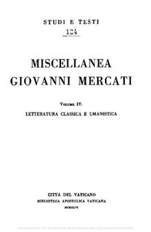Miscellanea Giovanni Mercati. Letteratura classica e umanistica