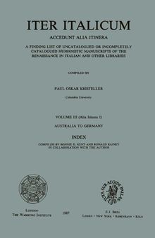 Iter Italicum. Vol III (Alia Itinera I) - Australia to Germany - Index