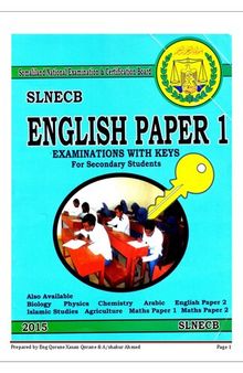 English paper 1. Examinations with keys for secondary students