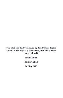 The Christian End Times An Updated Chronological Order Of The Rapture, Tribulation, And The Nations Involved In It