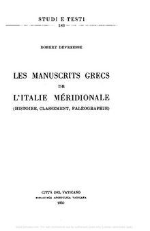 Les manuscrits grecs de l'Italie méridionale. Histoire, classement, paléographie