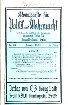 Monatshefte für Politik und Wehrmacht (auch Organ der Gesellschaft für Heereskunde)