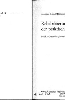 Rehabilitierung der praktischen Philosophie. Band 1, Geschichte, Probleme, Augaben