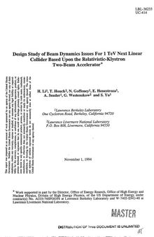 Beam Dynamics Issues for 1 TeV Linear Collider