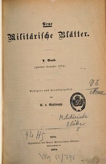 Neue militärische Blätter / Zweites Semester 1874