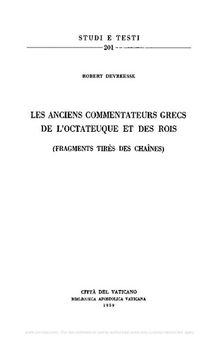 Les anciens commentateurs grecs de l'octateuque et des rois