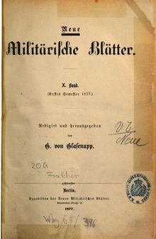 Neue Militärische Blätter/ Erstes Semester 1877