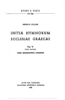 Initia hymnorum Ecclesiae graecae. Index hagiographico-liturgicus