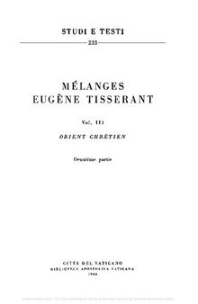 Mélanges Eugène Tisserant. Orient Chrétien. Deuxième partie