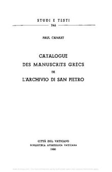 Catalogue des manuscrits grecs de l'Archivio di San Pietro