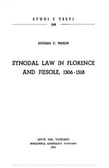 Synodal law in Florence and Fiesole. 1306-1518