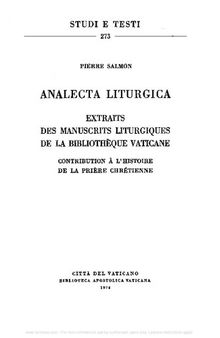 Analecta liturgica. Extraits des manuscrits liturgiques de la Bibliotèque Vaticane