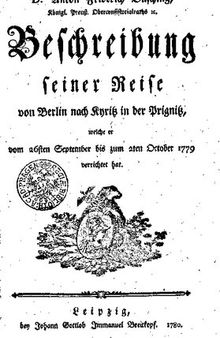 Beschreibung seiner Reise von Berlin nach Kyritz in der Prignitz [Priegnitz], welche er vom 26ten September bis zum 2ten Oktober verrichtet hat