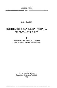 Incipitario della lirica italiana dei secoli XIII-XIV