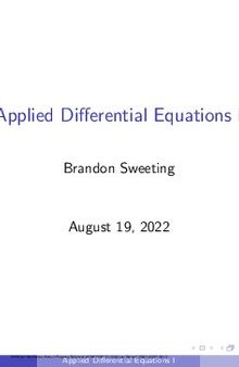 Applied Differential Equations Lecture Notes