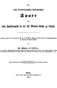 Der erste brandenburgische Feldmarschall Sparr und seine Familiengruft in der St. Marien-Kirche zu Berlin