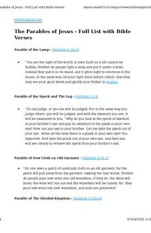 The Parables of Jesus : Full List