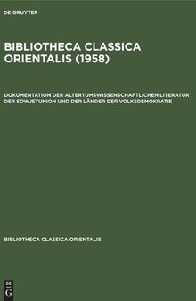 Bibliotheca Classica Orientalis: Band 3, Heft 1 1958