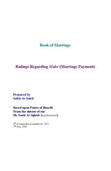 Book of Marriage: Rules Regarding Mahr (Marriage Payment)