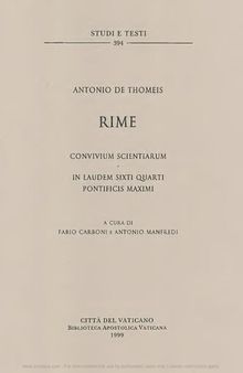 Rime. Convivium scientiarum-In laudem Sixti quarti pontificis maximi